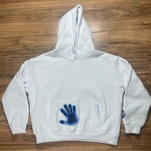 EMRZZZ Thermal Hoodie Blue Handprint Thick Unisex Lined Size XL White